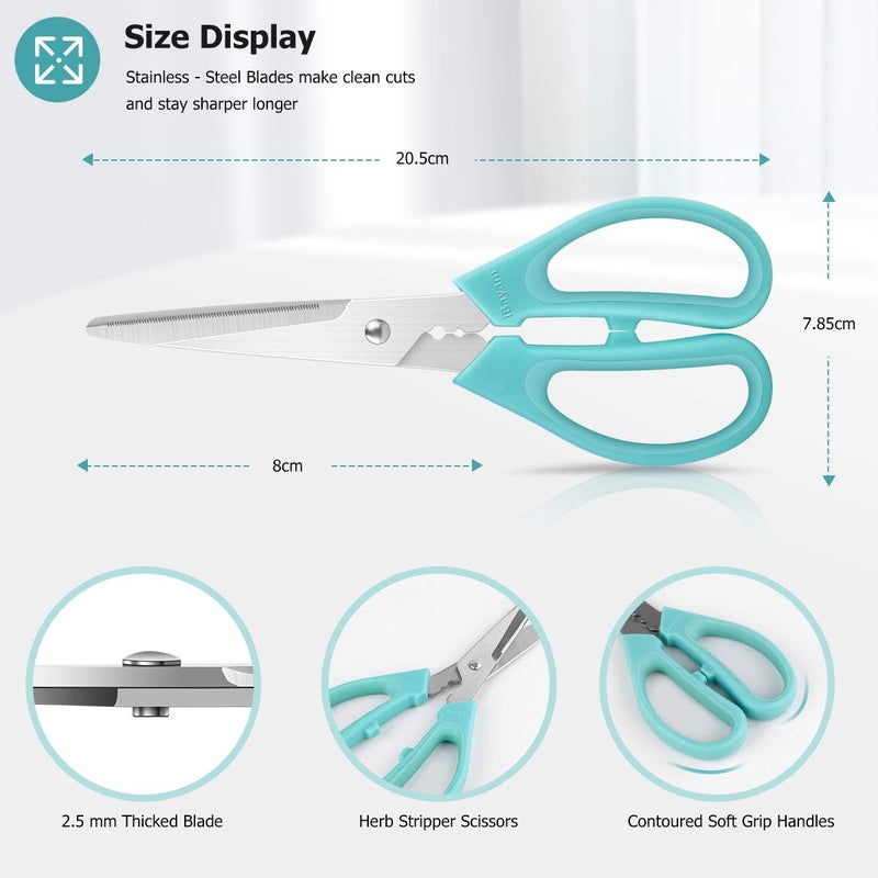 iBayam Kitchen Shears Scissors, iBayam 3-Color Stainless Steel Dishwasher Safe Food Scissors for Herbs Chicken Meat Poultry Fish BBQ, 8 Inch Utility Cooking Scissors for Women Men with Small Hands - Image 3